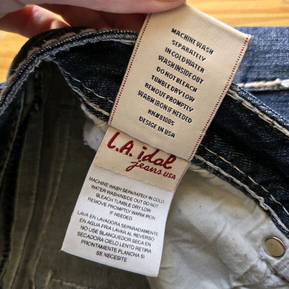 LA Idol Women Flare Jeans Bling Size 13 White Stitch Stretchy Distressed Y2K USA - Picture 9 of 9